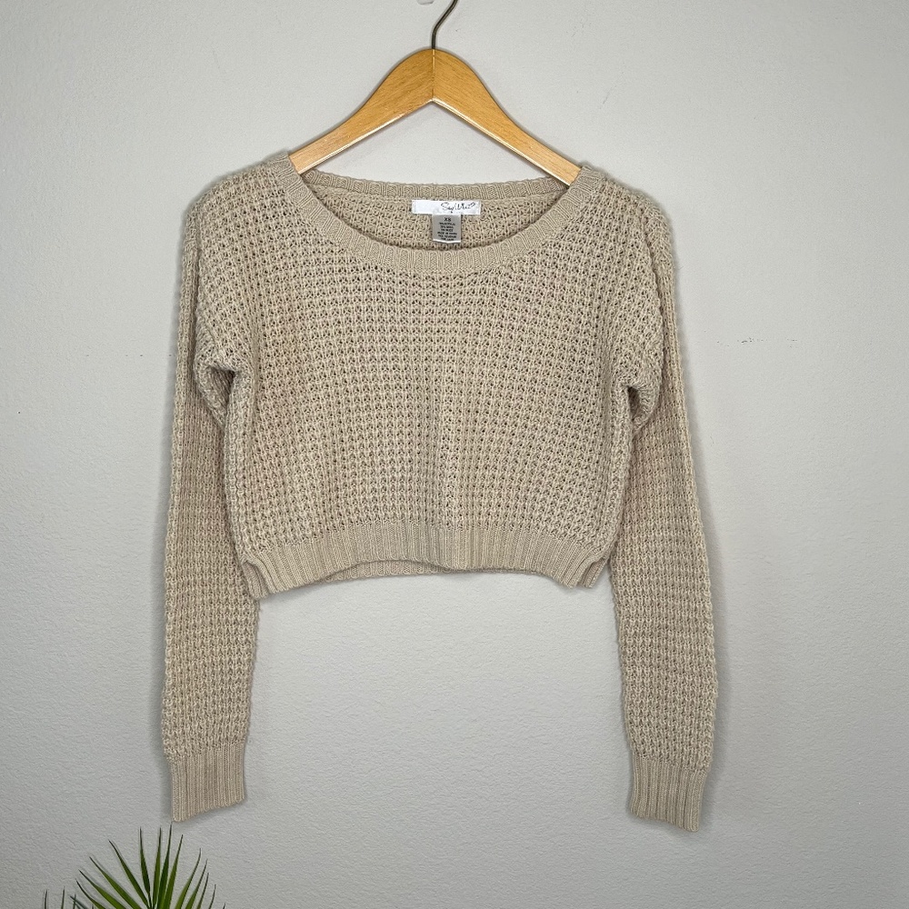 Say What Wool Blend Crop Knit Beige Sweater Size Extra Small